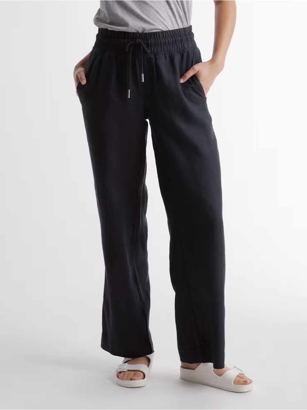 Quince Black Elastic-Waist Wide Leg Joggers